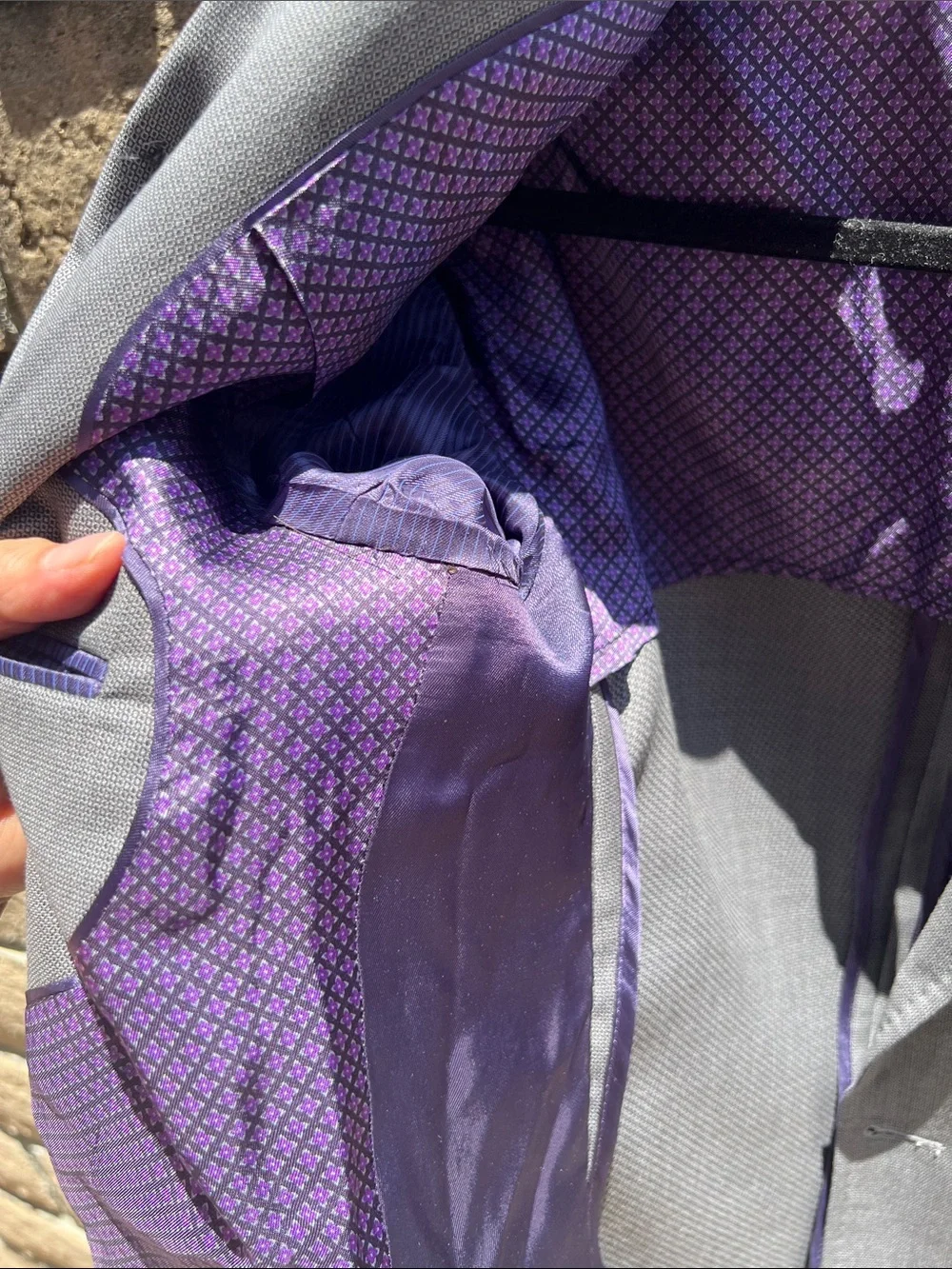 Ted Baker Gray Sport Coat with Purple Patterned Lining 100% wool size 38R